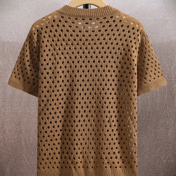 Camel Casual Men's Crochet Short Sleeve Round Neck Top - Picture 2 of 6